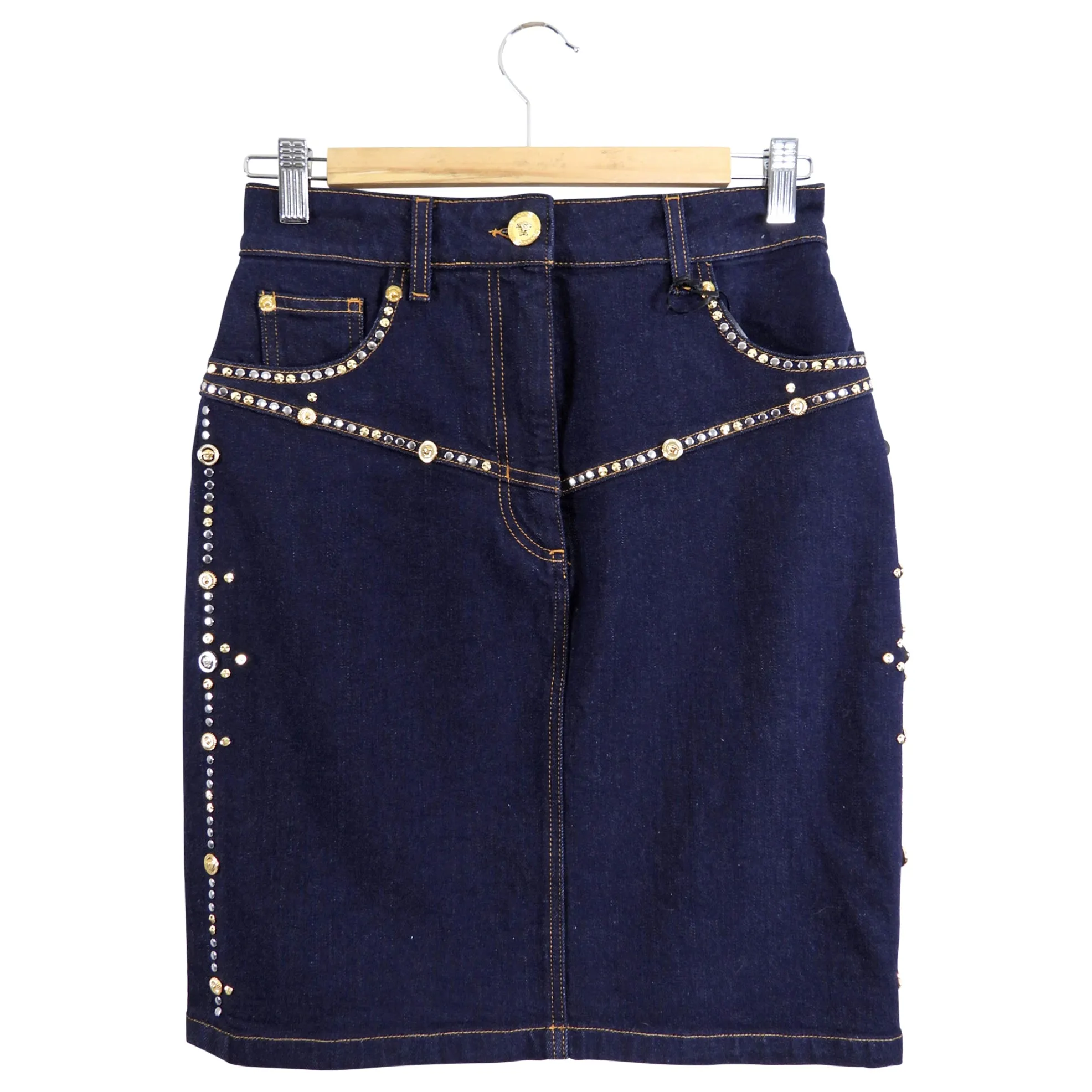 Versace Dark Blue Denim Studded Skirt - IT40 / USA 4