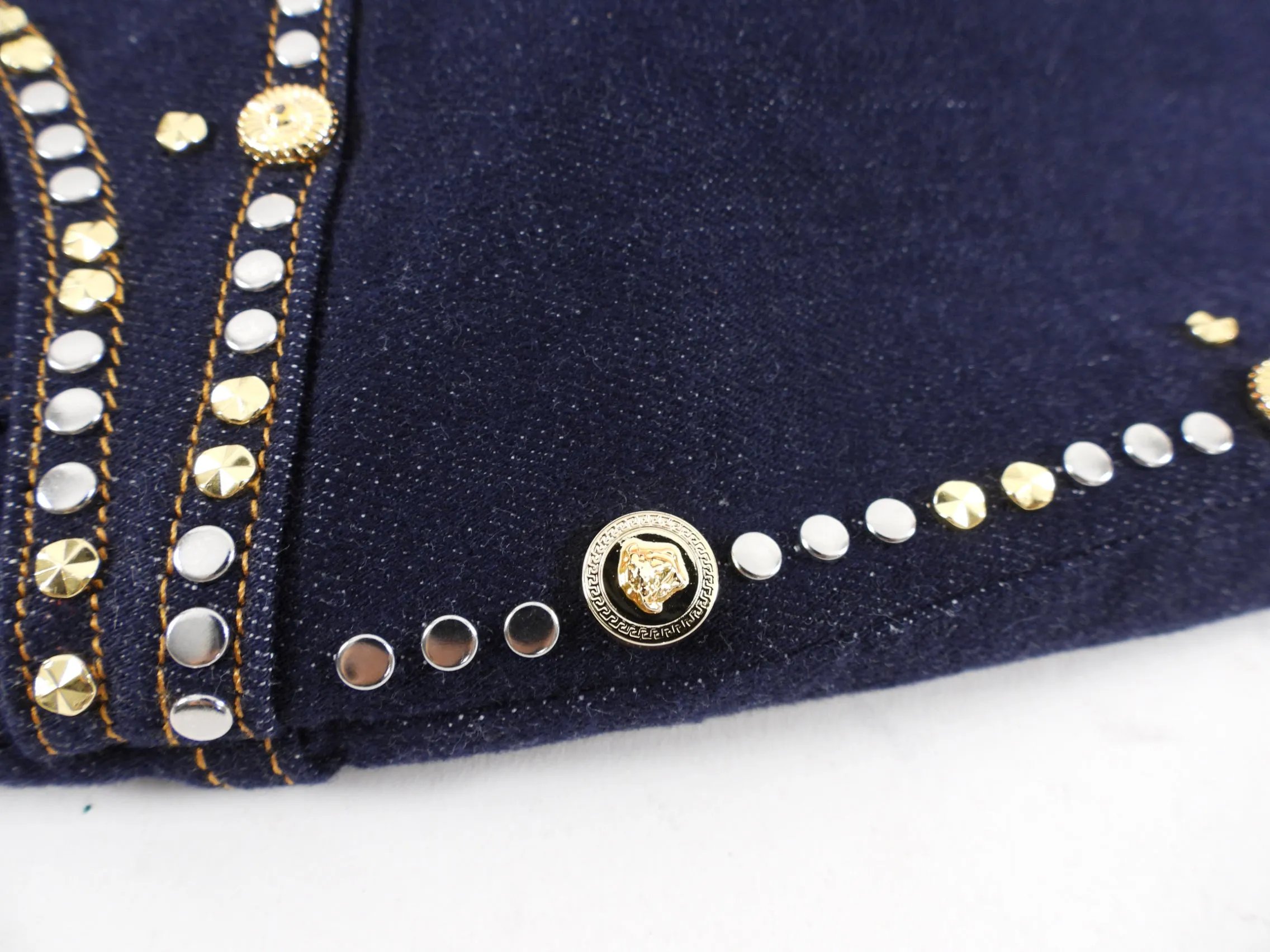 Versace Dark Blue Denim Studded Skirt - IT40 / USA 4