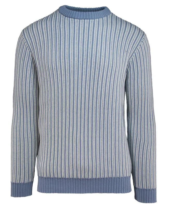 Vertical Striped Cotton Ribbed Knit Crew Neck Sweater SW2410