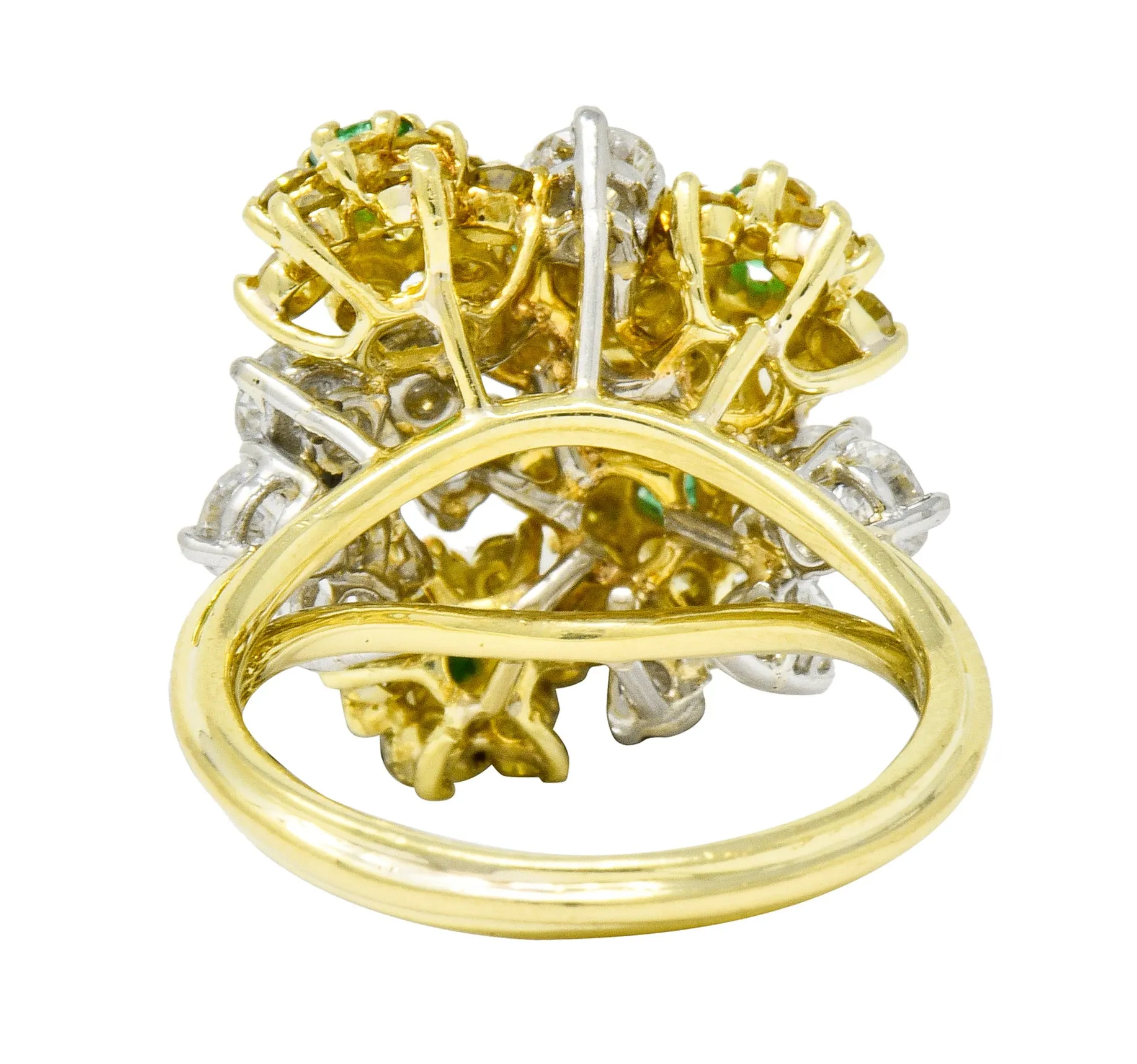 Vintage 3.21 CTW Yellow and White Diamond Emerald 18 Karat Gold Floral Cluster Ring