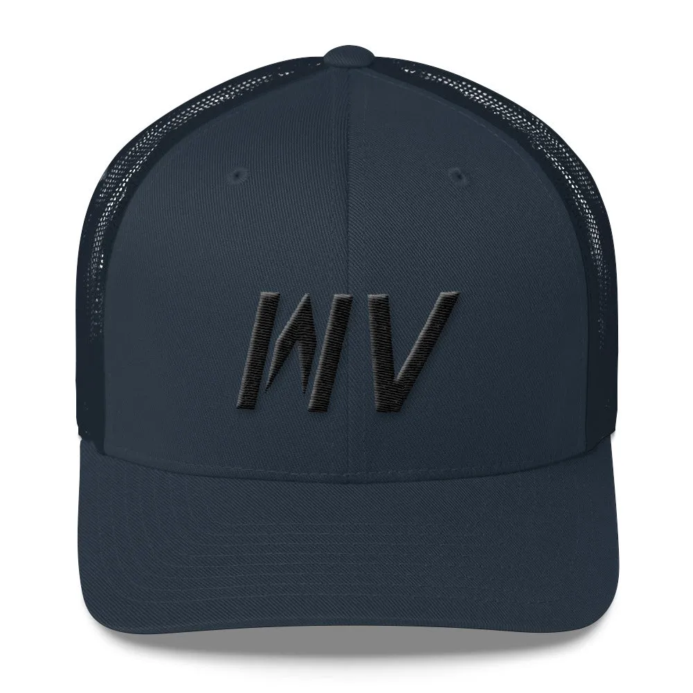 West Virginia - Mesh Back Trucker Cap - Black Embroidery - WV - Many Hat Color Options Available