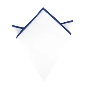 White Cotton Pocket Square with Dark Blue Border