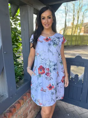 White Floral Linen Dress Thalia