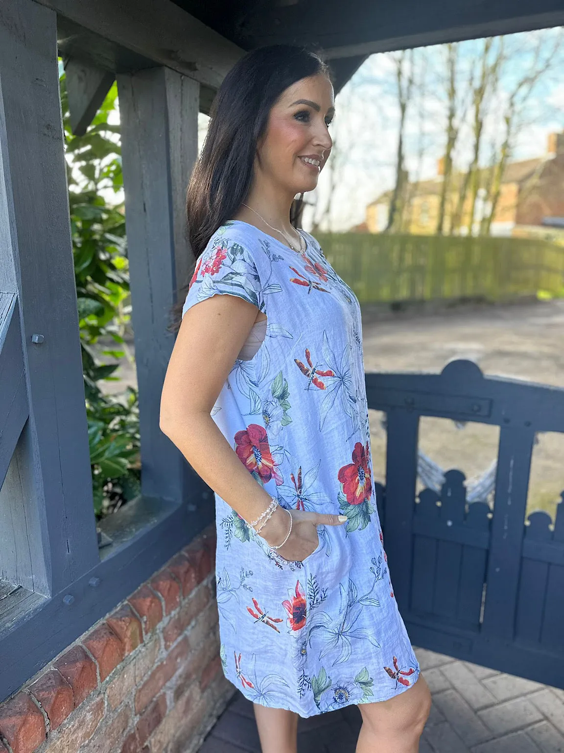 White Floral Linen Dress Thalia