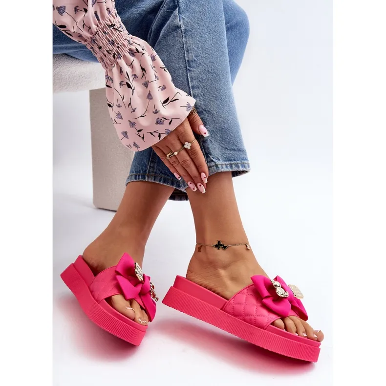 Women's Flip Flops With Bow and Teddy Bear Fuchsia Katterina pink