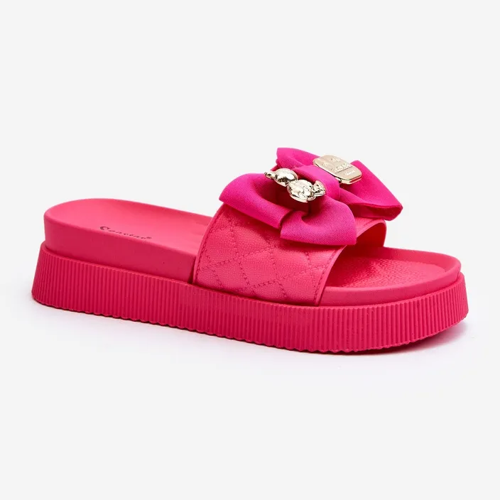 Women's Flip Flops With Bow and Teddy Bear Fuchsia Katterina pink