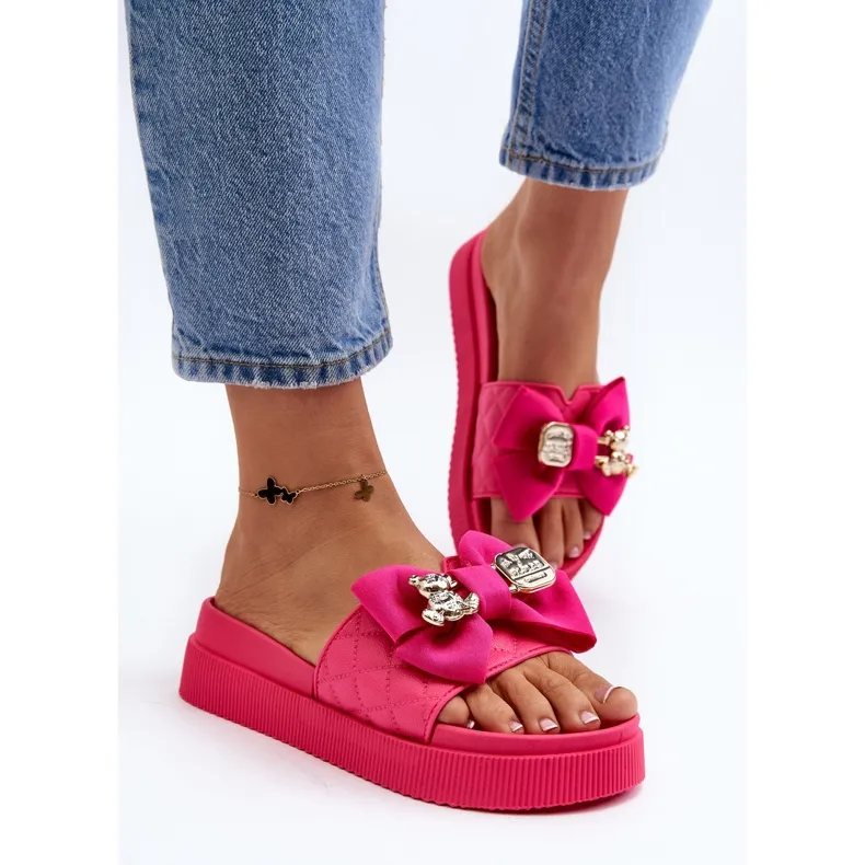 Women's Flip Flops With Bow and Teddy Bear Fuchsia Katterina pink