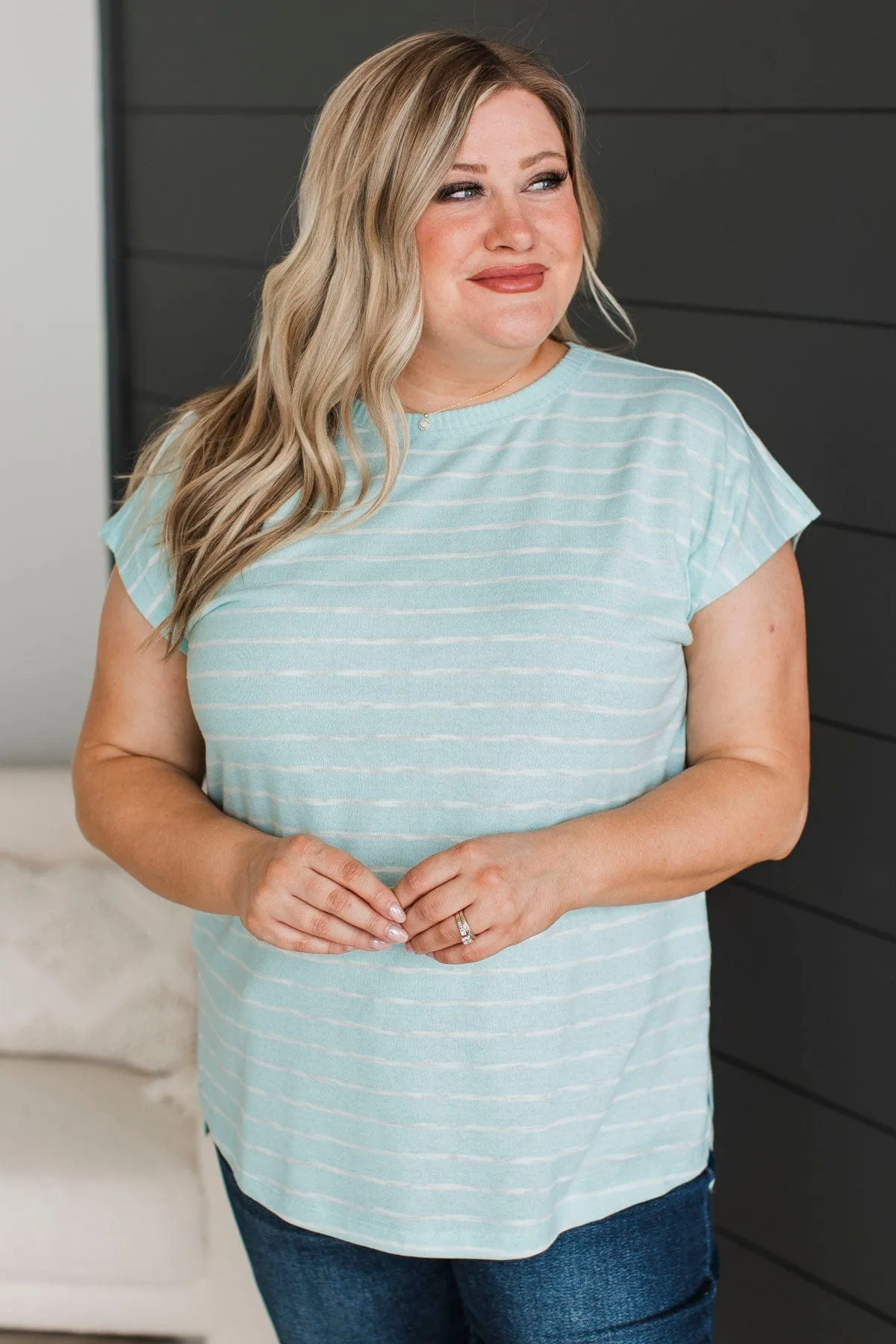 Worth The Hustle Striped Top- Mint Blue