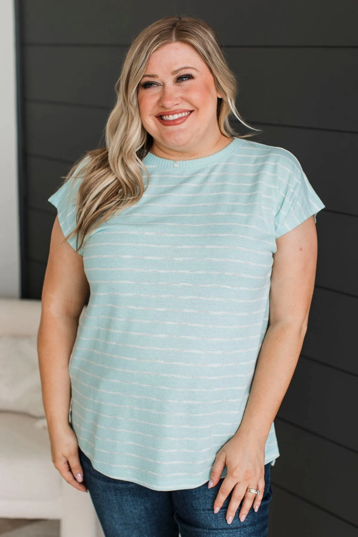 Worth The Hustle Striped Top- Mint Blue