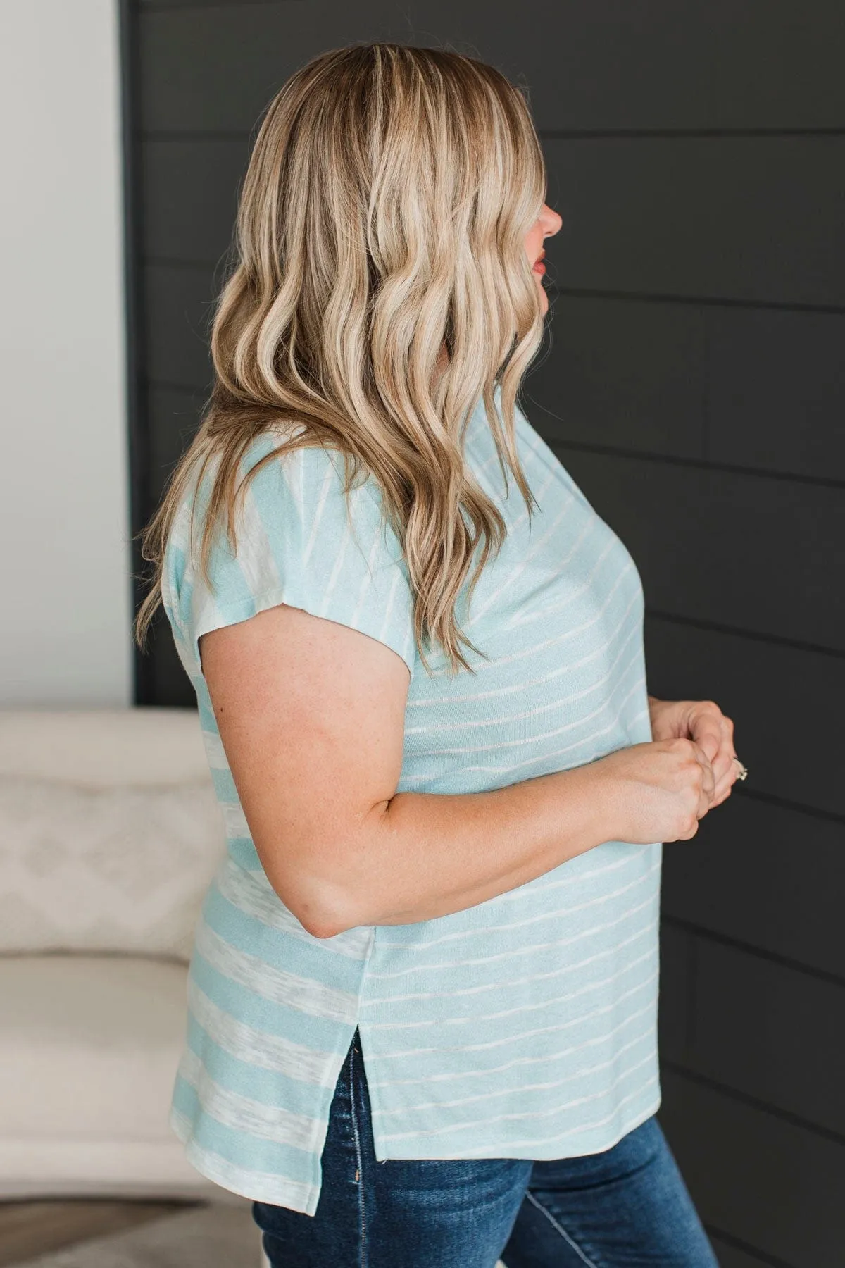 Worth The Hustle Striped Top- Mint Blue