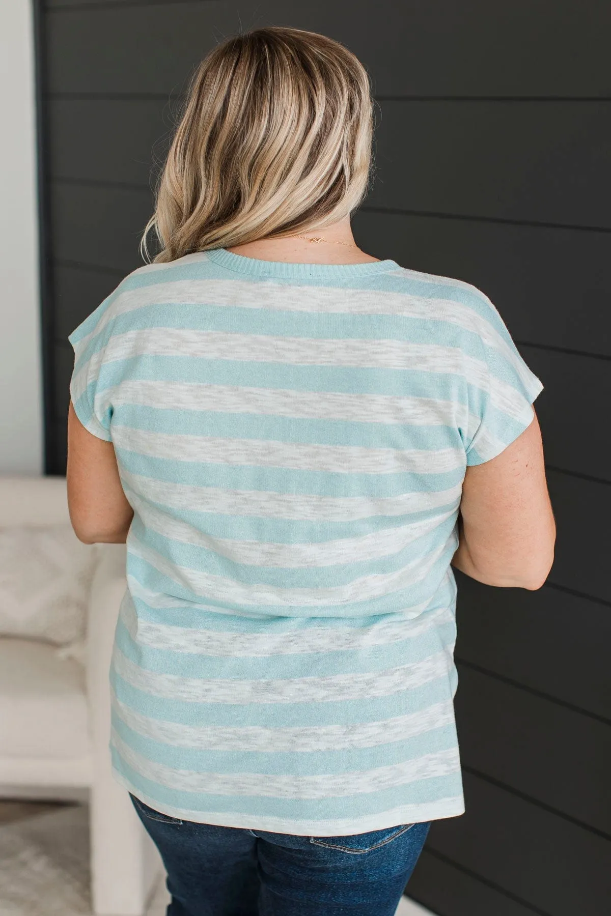 Worth The Hustle Striped Top- Mint Blue