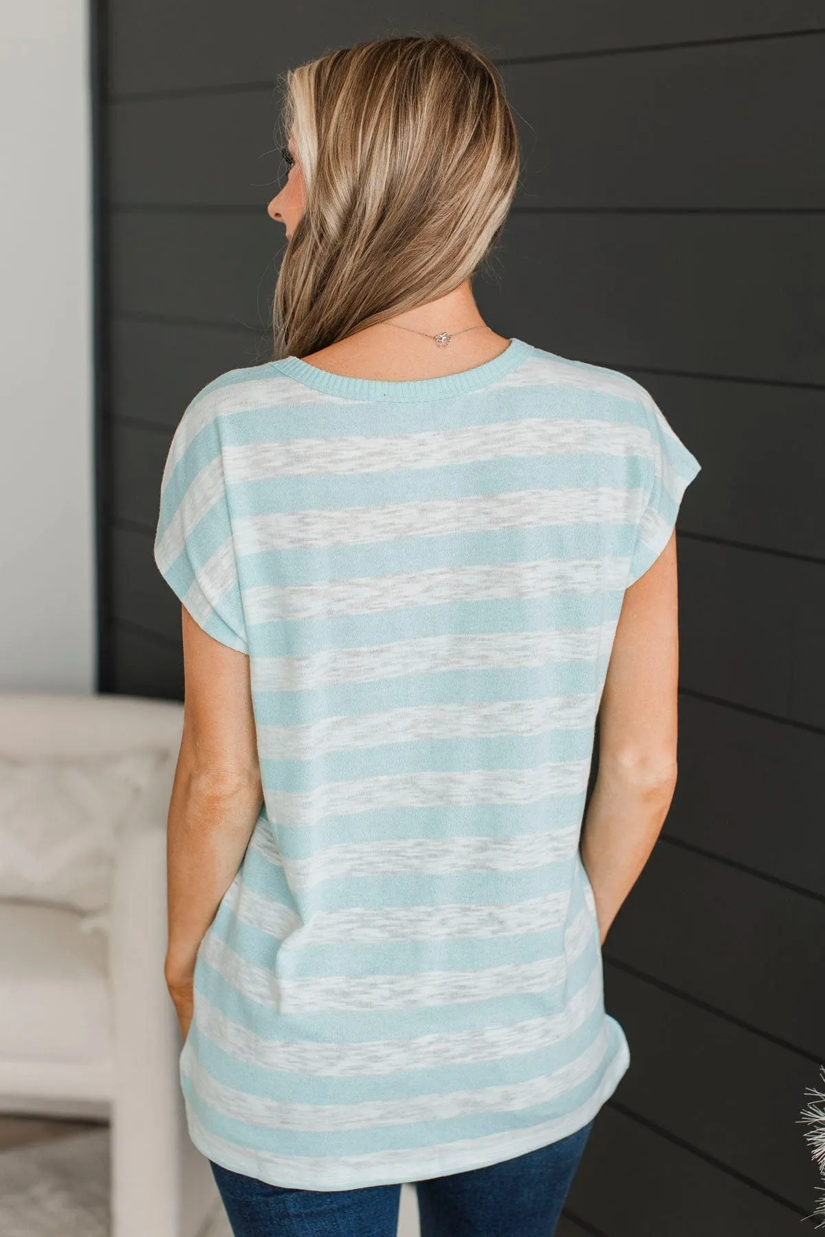 Worth The Hustle Striped Top- Mint Blue