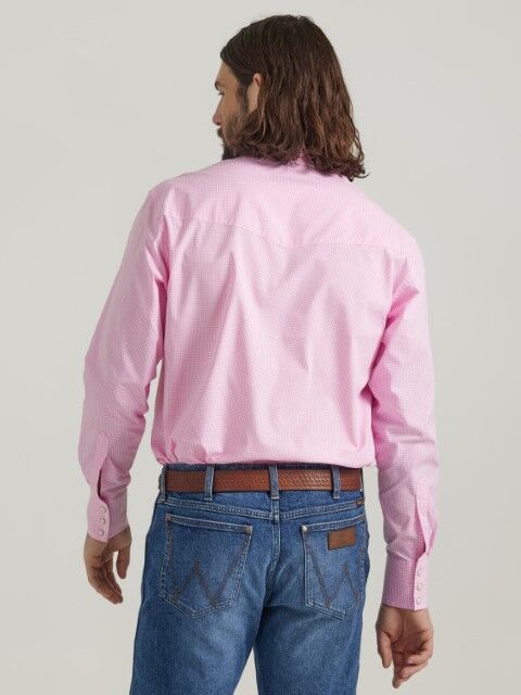 Wrangler Men's Bucking Cancer Long Sleeve Shirt in Fuchsia Pink