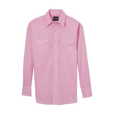 Wrangler Men's Bucking Cancer Long Sleeve Shirt in Fuchsia Pink