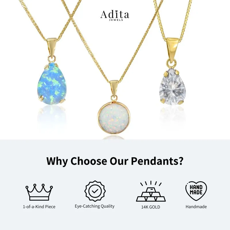 Yellow gold drop necklace with white zircons and a blue zircon in the center